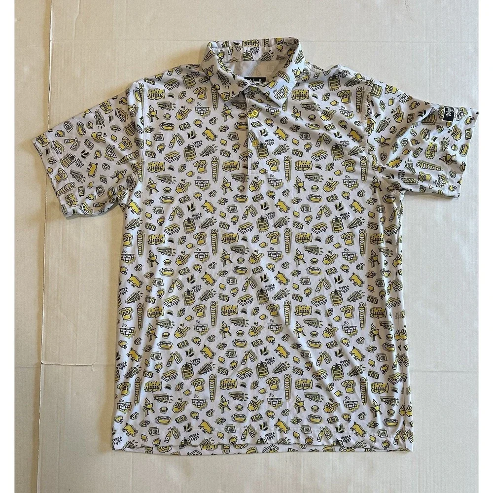 Waggle Golf Polo Shirt Kegs And Eggs Tailgate White Black Yellow Men's Large